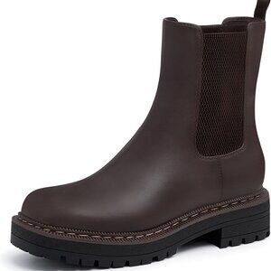 Women's Leather Chelsea Ankle Boots Platform Chunky Heel Waterproof